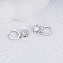 纯银防过敏女士耳环，镶嵌立方氧化锆，花朵造型，时尚精致，生日礼物 - 銀色 - 查看 5