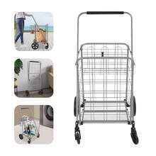 Silver Folding Trolley, Iron Frame With Baked Enamel Finish, 4-Wheel (2 Lockable) Shopping Cart, 50 Kg Load Capacity For Outdoor And Indoor Use (55*104 Cm) - A - View 12