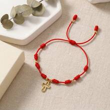 1 chiếc vòng tay mặt dây chuyền hình thánh giá tối giản thời trang, thánh giá rỗng màu đỏ thắt nút kiểu Peru, vòng tay dệt màu đỏ có thể điều chỉnh, vòng tay hạt vàng, vòng tay có thể điều chỉnh, thiệp thánh giá Phục Sinh, vòng tay chúc phúc, quà tặng rửa tội, quà tặng Cơ Đốc giáo - Nhiều màu - Xem 2