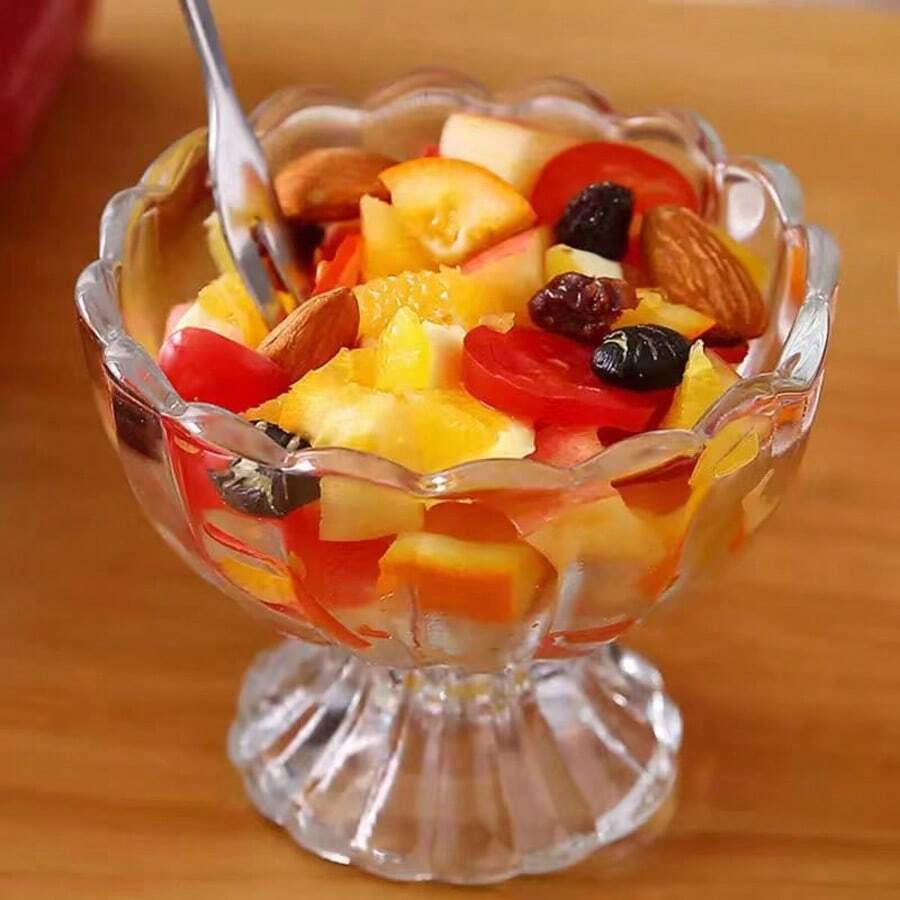 欧洲创意透明玻璃冰淇淋杯，家用甜点碗，适用于酸奶、水果沙拉、仙草冻、奶昔、果汁、蛋糕、布丁、刨冰等，极具吸引力的冷饮杯，下午茶甜点碗，ins风玻璃器皿 - 彩色 - 查看 1