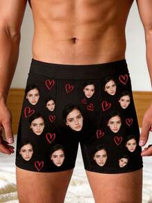 1pc Customized Photo Men's Boxer Briefs, Personalized Wife Face Photo Heart Print, Humorous Creative Gift, Birthday Gift For Husband/Boyfriend - Multicolor - View 3