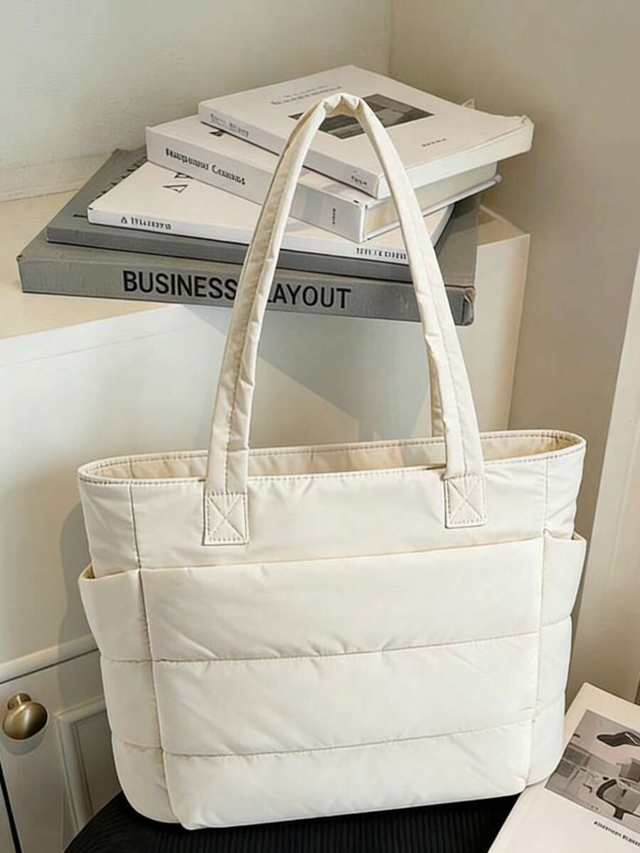 新款时尚经典多功能白色手提包，简约设计，绗缝细节，单肩双提手设计，时尚女士单肩包，适合商务、通勤、购物、聚会、圣诞夜及圣诞节礼物，是圣诞旅行的完美之选。 - 白色 - 查看 1