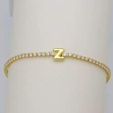 1条18K镀金手链，经典白色锆石A-Z字母链手链，女士礼物 - 金色 - 查看 22