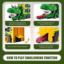 Juego de Pista de Ciudad con Camión Dinosaurio Transformable – 6 Mini Autos en Pista, Función de Tragar/Disparar/Almacenar, Juguete de Entrenamiento Cerebral y Educación Temprana para Niños de 3+ Años, Premio/Regalo Ideal para Cumpleaños/Vacaciones/Regreso a Clases (Juego Familiar e Interacción Padre-Hijo) - Multicolor - Ver 6