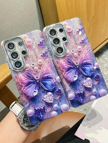 Galaxy S26 Ultra Phone Case, New Glitter Butterfly Design, Full Camera Protection, Luxury Shockproof Cover For Galaxy S26+/S25 Ultra/S25+, Creative High-End Slim Case - Orange - View 3