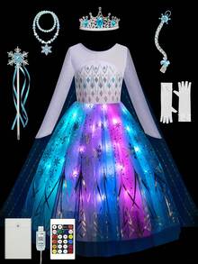Princess Costume For Girls, LED Light Up Princess Dress, Toddler Princess Dress Up Halloween Costume, Syncs Music App Control Cosplay Costume - trắng - Xem 1