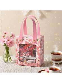 10 piezas Cajas de regalo con asas para favores de boda con diseño de flores de cerezo rosa, embalaje de regalo vacío para regalos de boda y Día de San Valentín - Ver 9