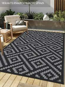 1pc 5'x8' Outdoor Rug For Patio , Waterproof Mat, Double-Sided Plastic Camping Rug, RV, Porch, Deck, Campers, Balcony, Backyard, Black And Gray - A - View 10
