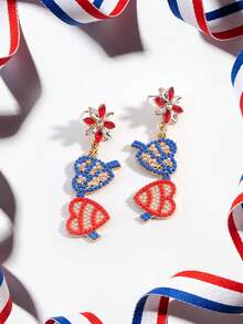 USA 250th Anniversary Red White Blue Crystal Heart Earrings, Patriotic Theme Suitable For July 4th Parade And 250th Celebration Events - Multicolor - View 5