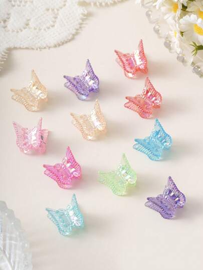 10 buc/30 buc agrafe mini cu fluturi holografice iridescente, textură transparentă strălucitoare, design cu gheare mici, accesorii de păr pentru fete dulci, potrivite pentru breton, purtare zilnică, întâlniri (culoare aleatorie)