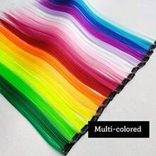 32Packs Colored Hair Extensions 20Inch Straight Color Clip in on Hair Extension Rainbow Party Highlights Synthetic Hairpiece 16 colors - Color arcoíris 32 piezas - Ver 3