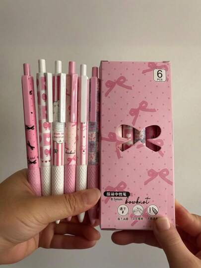 Set de 6 bolígrafos de lazo rosa de secado rápido, punta fina de 0,5 mm, escritura suave, adecuados para uso en oficina y aula. Bolígrafo universal para adultos, oficina en casa, educación, exámenes y talla grande. Set de bolígrafos de tinta neutra/bolígrafos, regalo de papelería para vacaciones, regalo de vuelta al colegio.