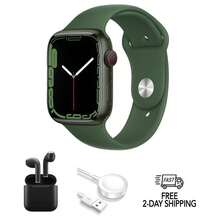 Refurbished Apple Watch Series 7 Aluminum 41mm A2473 (GPS Only, No Cellular) Green (Grade B) W/ Wireless Earbuds - 查看 1