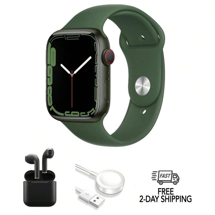 Refurbished Apple Watch Series 7 Aluminum 41mm A2473 (GPS Only, No Cellular) Green (Grade B) W/ Wireless Earbuds - 查看 1
