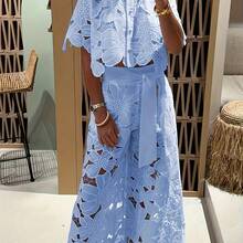 Hollow Lace Shirt Fashion Women'S Suit - Blue - View 3
