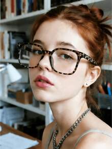 1 par de gafas cuadradas unisex, lentes transparentes, adecuadas para computadora, juegos, televisión, teléfono y uso diario. - Multicolor - Ver 3