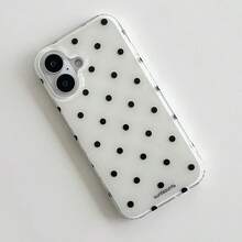 A Stylish Phone Case With A Simple And Cute Design, Black And White Polka Dot Pattern, Suitable Compatible With Apple 11 To 17 Series, Including Pro Max Versions - White - View 1
