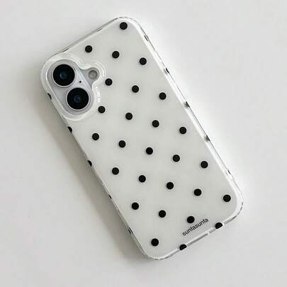 Minimalist Cute Black & White Polka Dot Pattern Fashion Phone Case, Compatible With Apple 11 To 17 Series Including Pro Max