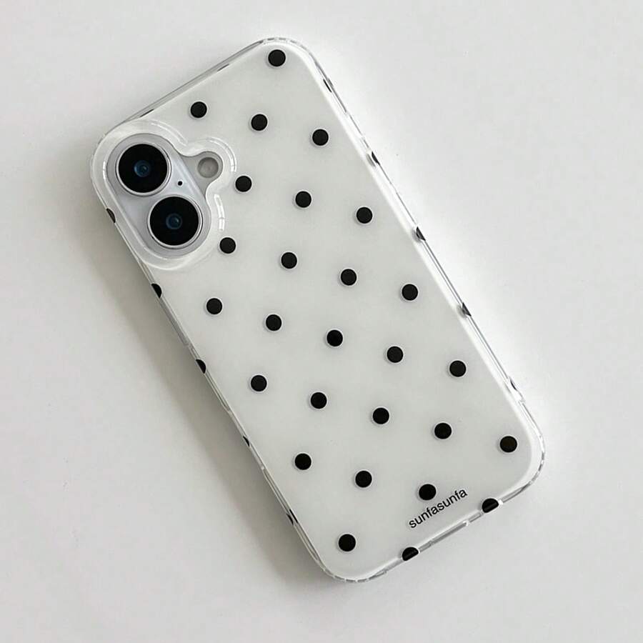 A Stylish Phone Case With A Simple And Cute Design, Black And White Polka Dot Pattern, Suitable Compatible With Apple 11 To 17 Series, Including Pro Max Versions - White - View 1