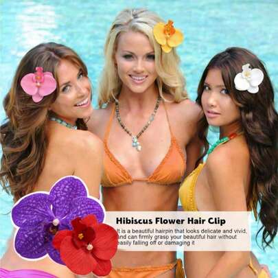 8pcs New Style Silk Ribbon With Pearl Orchid Hair Clips - Forest Elf Style Side Clips, Elegant Party Orchid Hair Clips, Unique Design High-End Hair Accessories, Suitable For Daily Wear, Weddings, Vacations, Beach Photoshoot Essential Hair Clips