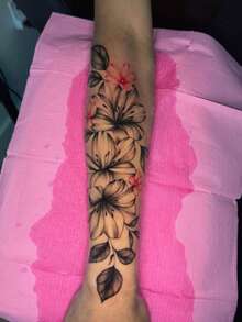 1 Sheet: Exquisite Black Ink Line Art Realistic Lily Design - Floral Temporary Tattoo Decal. Ideal For Parties, Weddings, And Special Events. Nature-Inspired Design & Party Accessory. Lasts 3–5 Days. - Multicolor - View 3