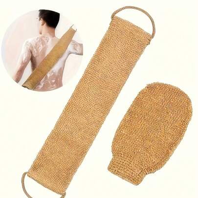 Cepillo corporal de fibra larga para adultos, toalla cepilladora de espalda de mano, guantes de baño de sisal natural, adecuados para ducha y baño, guantes exfoliantes naturales para la espalda y guantes de cuidado del baño, suaves herramientas de limpieza y exfoliación para spa, conjunto reutilizable de cepillado corporal