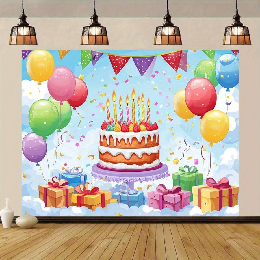 纯色蓝天蛋糕气球横幅,适合生日庆祝活动,是记录难忘节日派对和庆典的完美多用途背景。 - 10 - 查看 1