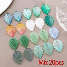 20 hạt hình lá cây màu xanh lá cây hỗn hợp, mặt dây chuyền hình lá cây bằng thủy tinh trong suốt, hạt hình lá nhỏ màu xanh lá cây dùng để tự làm đồ thủ công mùa xuân như bông tai, vòng tay, trang sức. - Nhiều màu - Xem 11