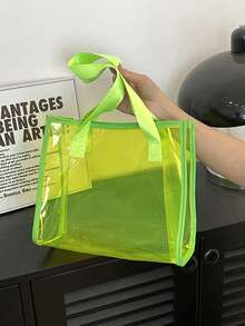 Colorful Shoulder Bag Tote, Transparent Laser Tote Bag, Fashion PVC Transparent Bag, Large Capacity Beach Tote, Laser Shoulder Tote Bag, Reusable Transparent Shopping Bag, Portable Travel And Beach Bag, Perfect For Beach, Travel, Vacation, Swimming, Fitness, Cruise, Shopping, Commuting - Multicolor - View 9