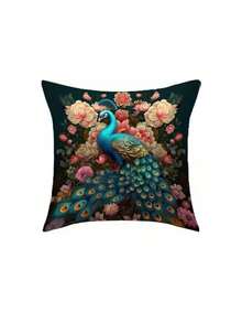 1/4Pcs, Vintage-Style Peacock Oil Painting Velvet Throw Cushion Covers Woven Polyester 17.7X17.7 Inch, Zippered, Geometric-Patterned For Sofa And Home Decor, Machine Washable - Multicolor - View 10