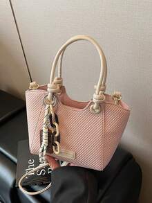 Hevel,Minimalist Texture Versatile Bucket Handbag, Fashionable Women's Tote Bag With Hanging Hook,Handbags For Women,Pink Bag - Pink - View 2