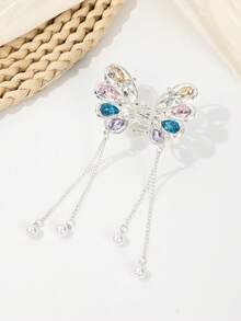 1个彩色水钻蝴蝶金属发夹，优雅中式流苏发饰，时尚女士发夹，适合日常休闲和派对场合，春夏沙滩抓夹度假发夹 - 銀色 - 查看 8