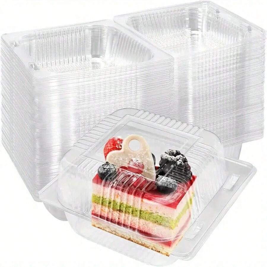 Caja de plástico rectangular transparente desechable con tapa, envase de embalaje para repostería, pasteles, rollos suizos, mochi y ensaladas de verduras - transparente - Ver 1