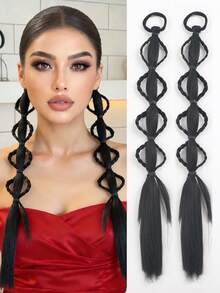 2PCS 18-Inch Hand-Braided Flower Ponytails, Made Of High-Temperature Synthetic Fiber, Suitable For Women's Daily And Festival Wear. - Multicolor - View 15