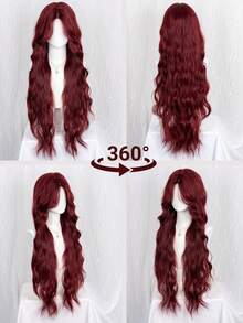 Tóc giả dài gợn sóng có mái, làm từ chất liệu tổng hợp chịu nhiệt, trông tự nhiên, phù hợp cho phụ nữ sử dụng hàng ngày, dự tiệc, cosplay và các dịp khác. - Màu Hoa hồng đỏ - Xem 8