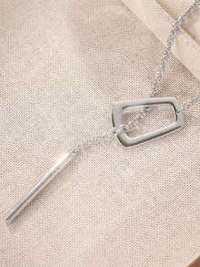 长款银色大吊坠，女士夸张粗银Y形项链，独特粗铜链可调节围巾式项链，优雅锁骨项链 - 銀色 - 查看 4