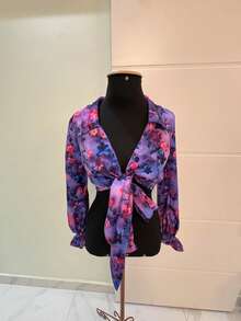 blusa CAMISA manga  long  estampada - Violeta - Visão 1