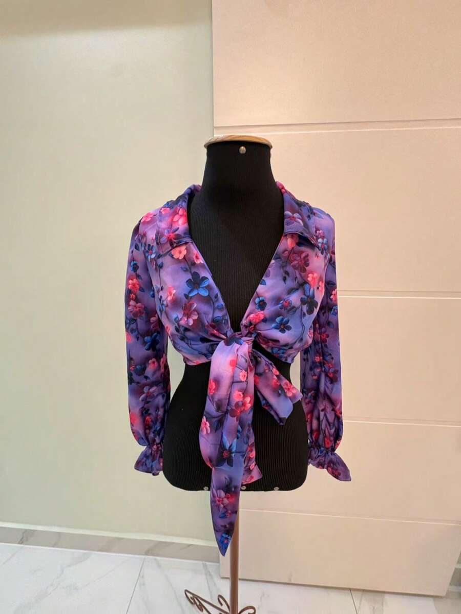 blusa CAMISA manga  long  estampada - Violeta - Visão 1
