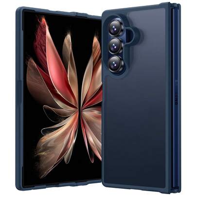 Aunote 1pc Black/Navy Blue/Grey Minimalist Business Style Protective Case For Samsung Galaxy Z Fold7, Made Of Skin-Friendly Matte PC Hard Shell + Soft TPU Frame, Matte Finish, Scratch-Resistant, Non-Slip, Raised Camera Ring Design To Prevent Lens Scratches