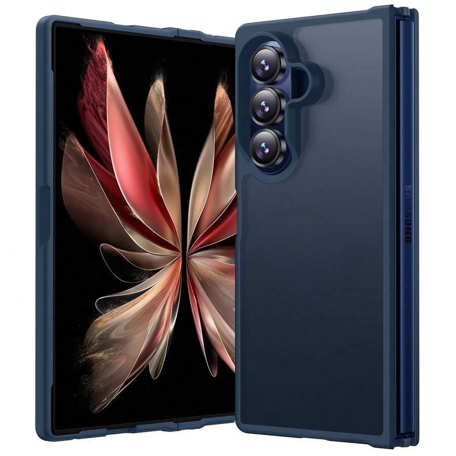 1 ốp lưng bảo vệ kiểu dáng doanh nhân tối giản màu đen/xanh navy/xám cho Galaxy Z Fold7, được làm từ chất liệu PC cứng mờ thân thiện với da kết hợp với khung TPU mềm, bề mặt mờ, chống trầy xước, chống trơn trượt, thiết kế vòng bảo vệ camera nhô cao giúp ngăn ngừa trầy xước ống kính. - Xanh đậm - Xem 1