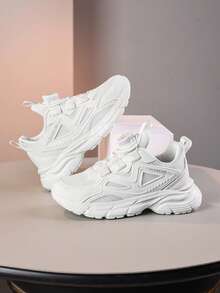 Spring/Summer Breathable Sports Shoes For Teenagers, Versatile Rotary Buckle Mesh Black Casual Sneakers For School & Outdoor Running - White - View 2