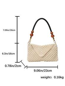 Women's New Arrival Shoulder Bag, Large Capacity Commuter Bag, Niche Design Casual Versatile Minimalist Fashion Handbag, Comfortable Fabric Woven Texture Solid Color Design, Zipper Closure, Spacious Interior, Online Straw Bag Beach Bag - White - View 11
