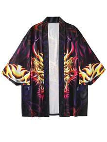 Áo choàng tay lỡ in họa tiết, áo khoác cardigan rộng rãi kiểu chống nắng, áo khoác kimono kiểu Nhật cổ dành cho nam giới. - Nhiều màu - Xem 7