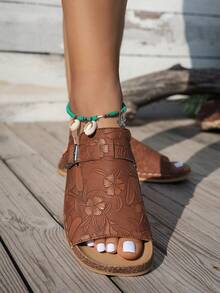 Thick Bottom Cork Slide Sandals Breathable Adjustable Buckle Non‑Slip Wear-Resistant Indoor Outdoor Slippers - Brown - View 3