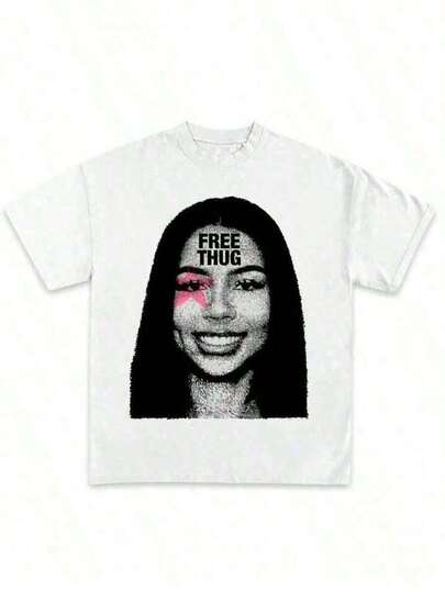 Women Men Mariah Scientist Rapper Young Hip-Hop Tee Tshirt, Women Tee Classic Free Thugs Print Round Neck Short Sleeve T-Shirt Y2K Vintage Streetwear Graphic Oversized Women Tops Crew Neck Comfortable T-Shirt-Gender-Neutral Retro-Futuristic Tee - Bold Statement PrintUnique Print _Vintage Black White Print Oversized Tee |   Unisex Hippie Essential