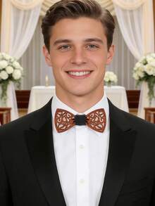 1件时尚创意木质镂空领带 - 适合日常搭配和婚礼场合 - 彩色 - 查看 9