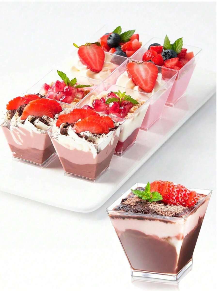 100ml Dessert Cups With Lids - Suitable For Outdoor Parties, Can Hold Yogurt Parfaits, Ice Cream, Cheesecake And Mini Desserts - Birthday, Wedding, Holiday - Multiple Colors/random Styles - View 1