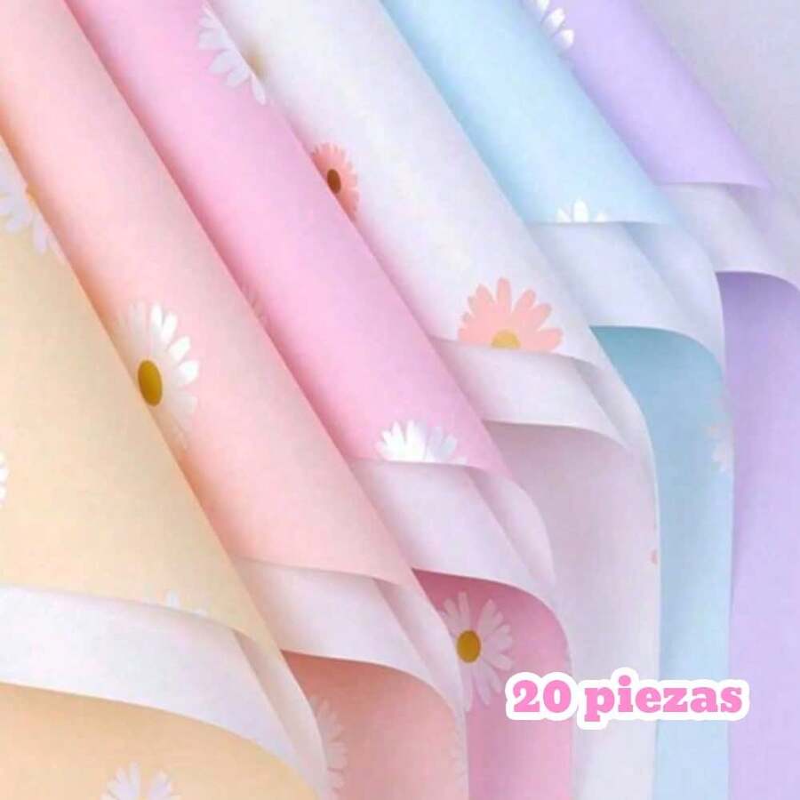 CASAMAX WL 20 piezas papel coreano. Papel para envolver flores, regalos o manualidades. Celofán con diseño de margaritas 58x58 cm. El color se envía al azar. - 20 Piezas - Ver 1