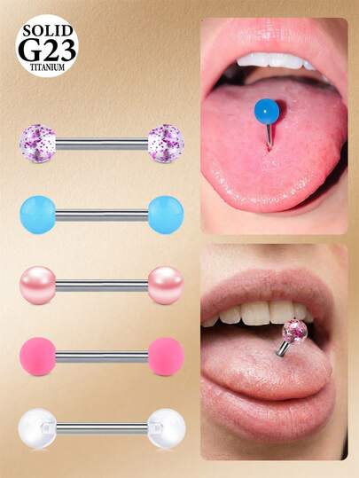 CIZME Khuyên lưỡi hình cầu nhiều màu sắc 14G dạng thanh thẳng, trang sức xỏ khuyên cho nam và nữ, hợp kim titan, khuyên núm vú, nhựa acrylic, khuyên lưỡi hình cầu, chiều dài thanh 12mm, 14mm, 16mm, 18mm.