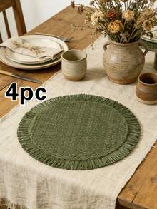 1/2/4/6/8 Pcs Bohemian Fringed Round Paper Placemats, Sunflower Design, Multi-Color, For Holiday Party, Hotel, Home - Dark Green - View 9